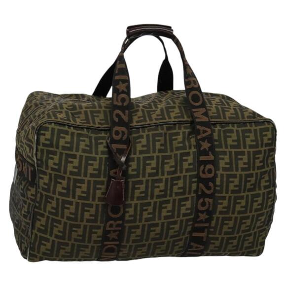 FENDI Zucca Canvas Boston Bag Brown Black - Picture 1 of 12